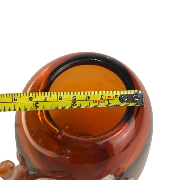 Studio Art Glass Vase Amber Swirl Applied Ribbon Abstract Signed vAB Modern 2018 - Picture 8 of 11